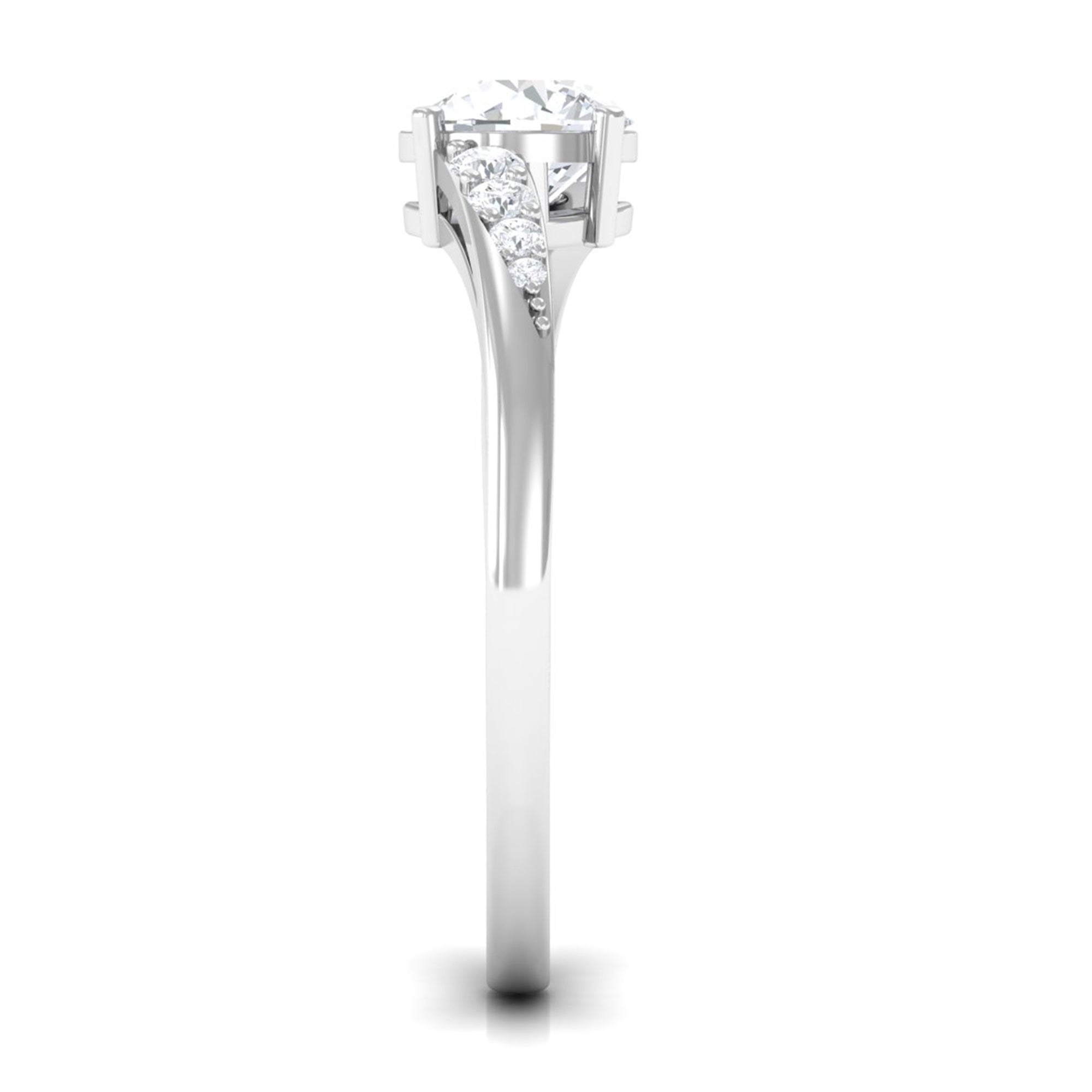 Solitaire Cubic Zirconia Bypass Engagement Ring in Gold Zircon - ( AAAA ) - Quality - Rosec Jewels