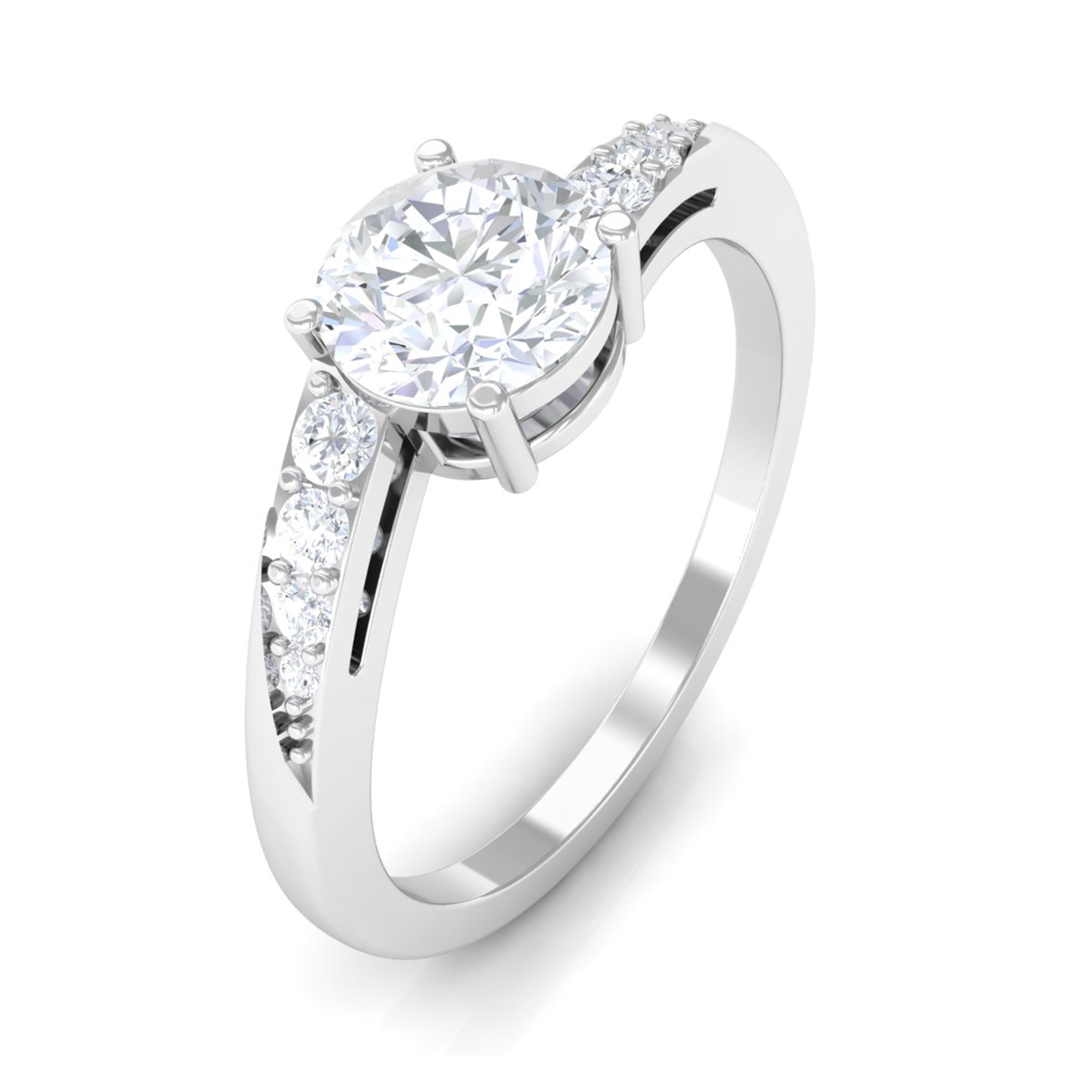 Solitaire Cubic Zirconia Bypass Engagement Ring in Gold Zircon - ( AAAA ) - Quality - Rosec Jewels