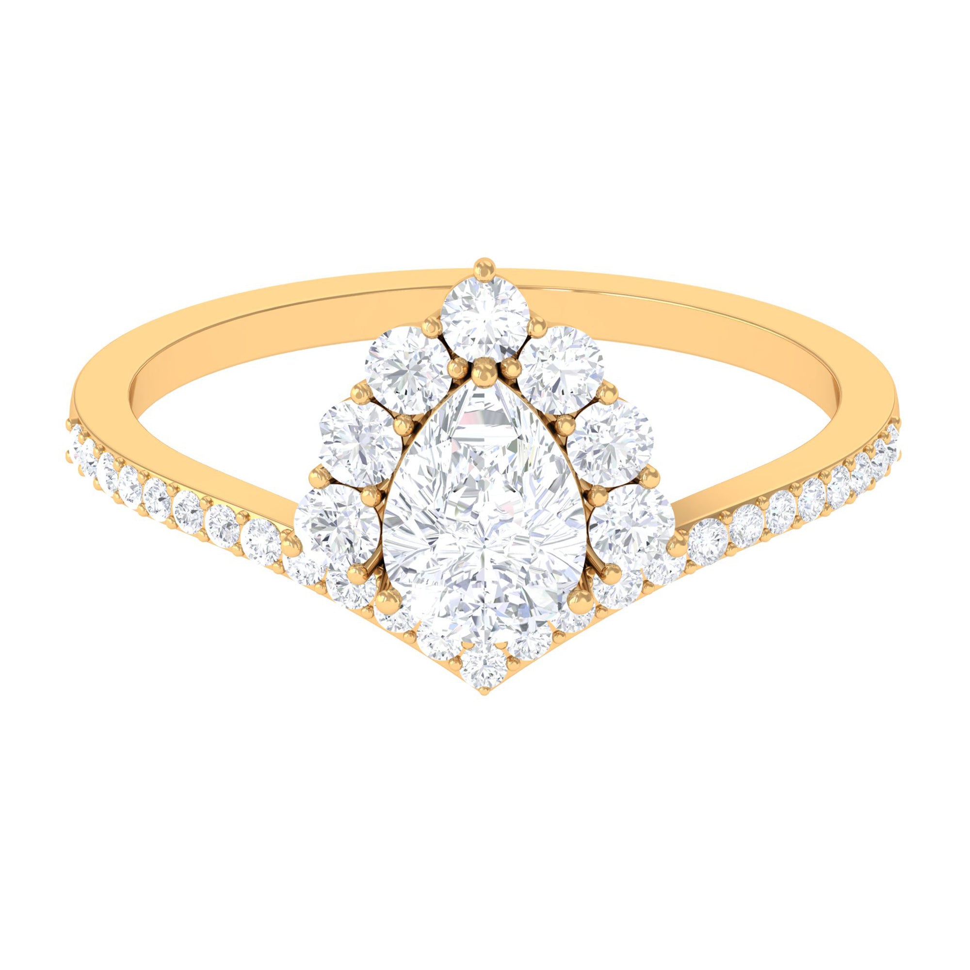 Cubic Zirconia Crown Engagement Ring in Gold Zircon - ( AAAA ) - Quality - Rosec Jewels