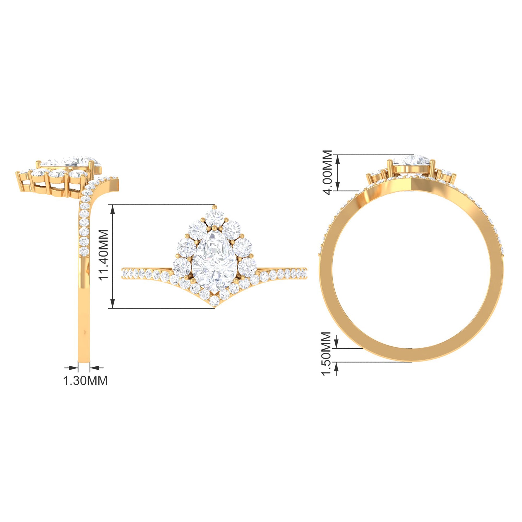 Cubic Zirconia Crown Engagement Ring in Gold Zircon - ( AAAA ) - Quality - Rosec Jewels