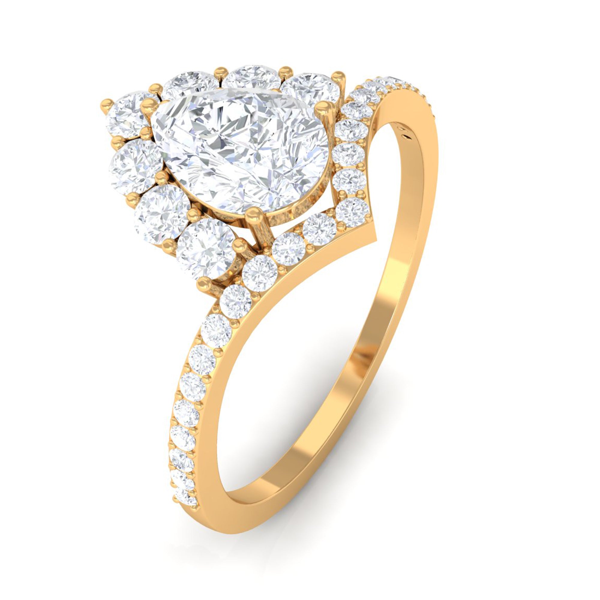 Cubic Zirconia Crown Engagement Ring in Gold Zircon - ( AAAA ) - Quality - Rosec Jewels