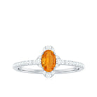 1 CT Oval Orange Sapphire Solitaire Ring with Diamond Halo Orange Sapphire - ( AAA ) - Quality - Rosec Jewels