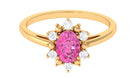 Oval Pink Sapphire Floral Halo Engagement Ring with Moissanite Pink Sapphire - ( AAA ) - Quality - Rosec Jewels