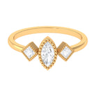 Beaded Bezel Set Zircon Three Stone Engagement Ring Zircon - ( AAAA ) - Quality - Rosec Jewels