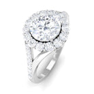 Round Zircon Halo Engagement Ring with Split Shank Zircon - ( AAAA ) - Quality - Rosec Jewels