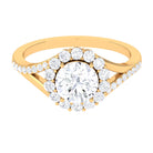 Round Zircon Halo Engagement Ring with Split Shank Zircon - ( AAAA ) - Quality - Rosec Jewels