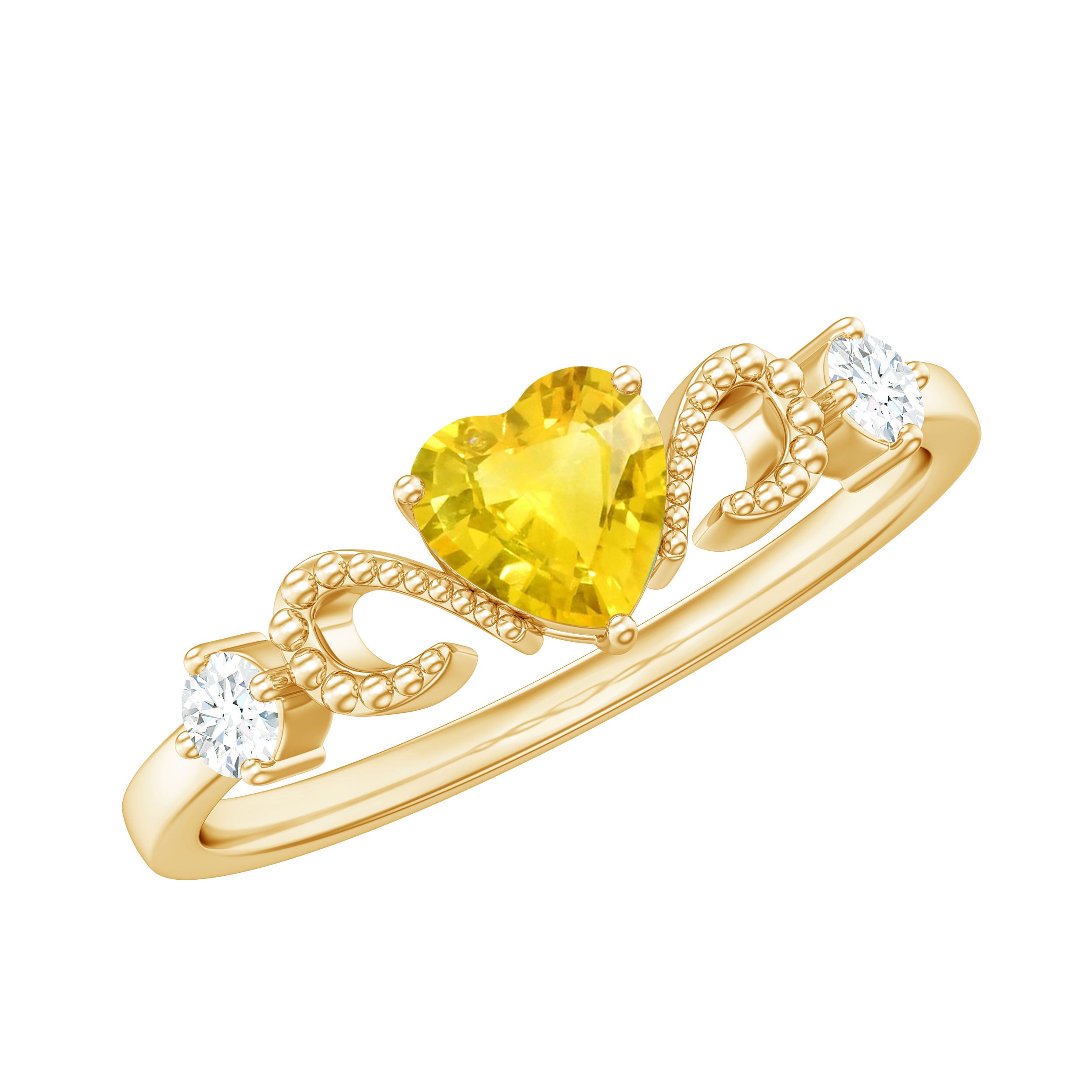 Yellow Sapphire Heart Engagement Ring with Diamond Yellow Sapphire - ( AAA ) - Quality - Rosec Jewels