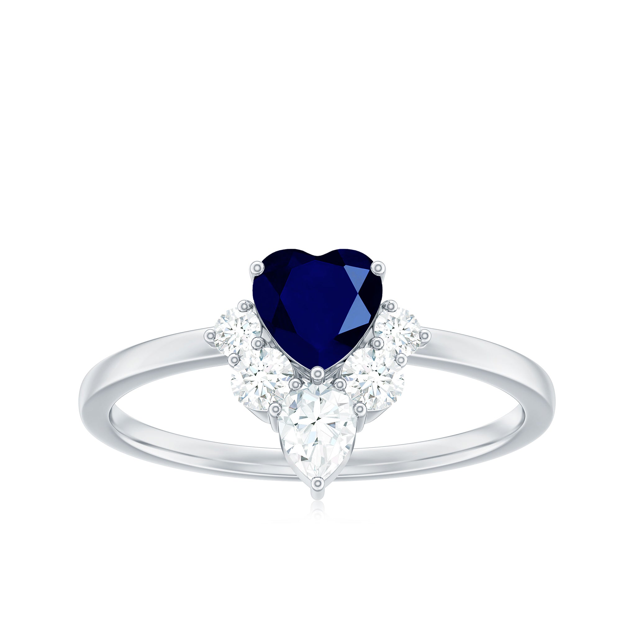 1 CT Heart Blue Sapphire Promise Ring with Diamond Accent Blue Sapphire - ( AAA ) - Quality - Rosec Jewels