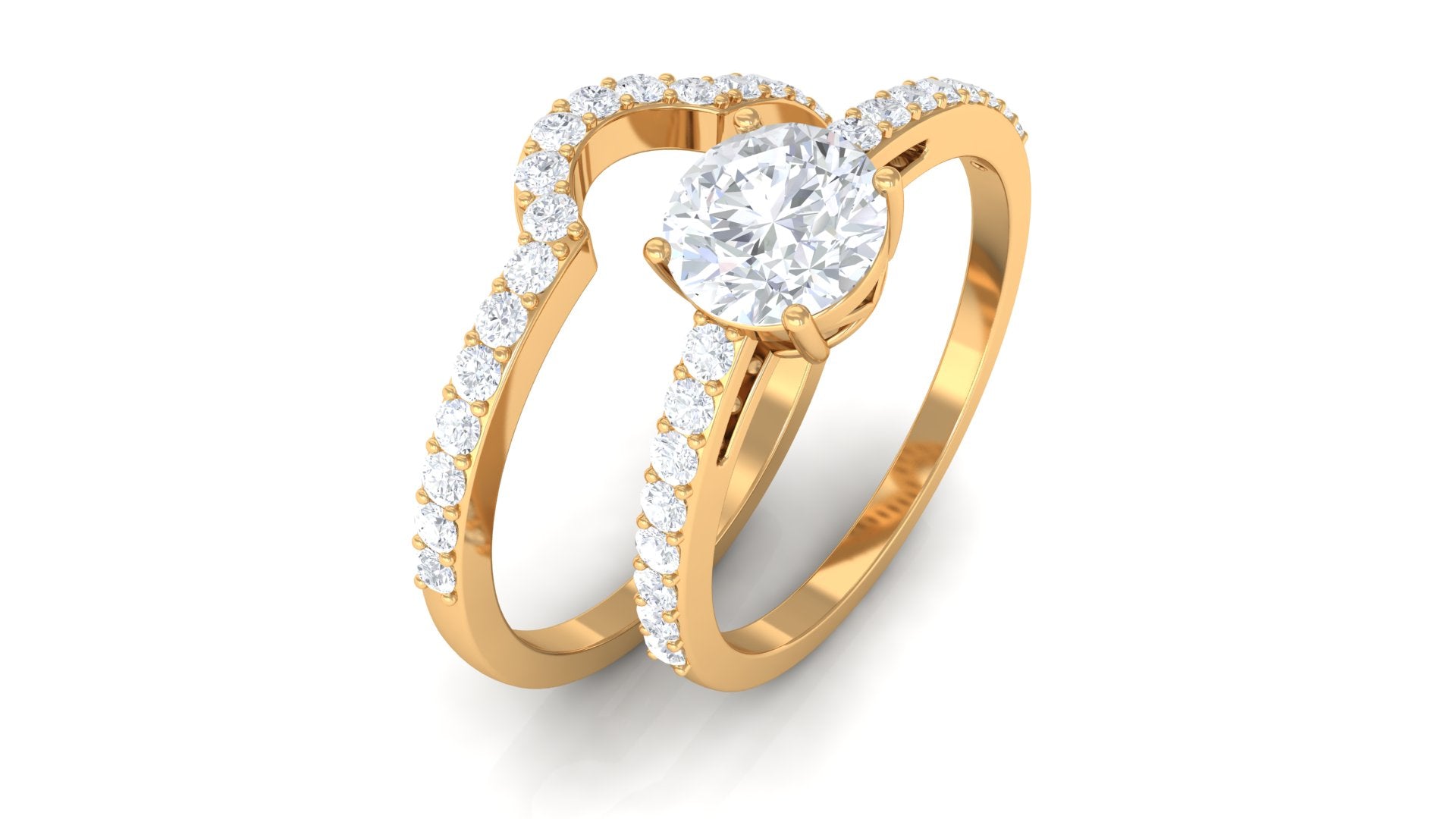 2 CT Zircon Solitaire Bridal Ring Set in Gold Zircon - ( AAAA ) - Quality - Rosec Jewels