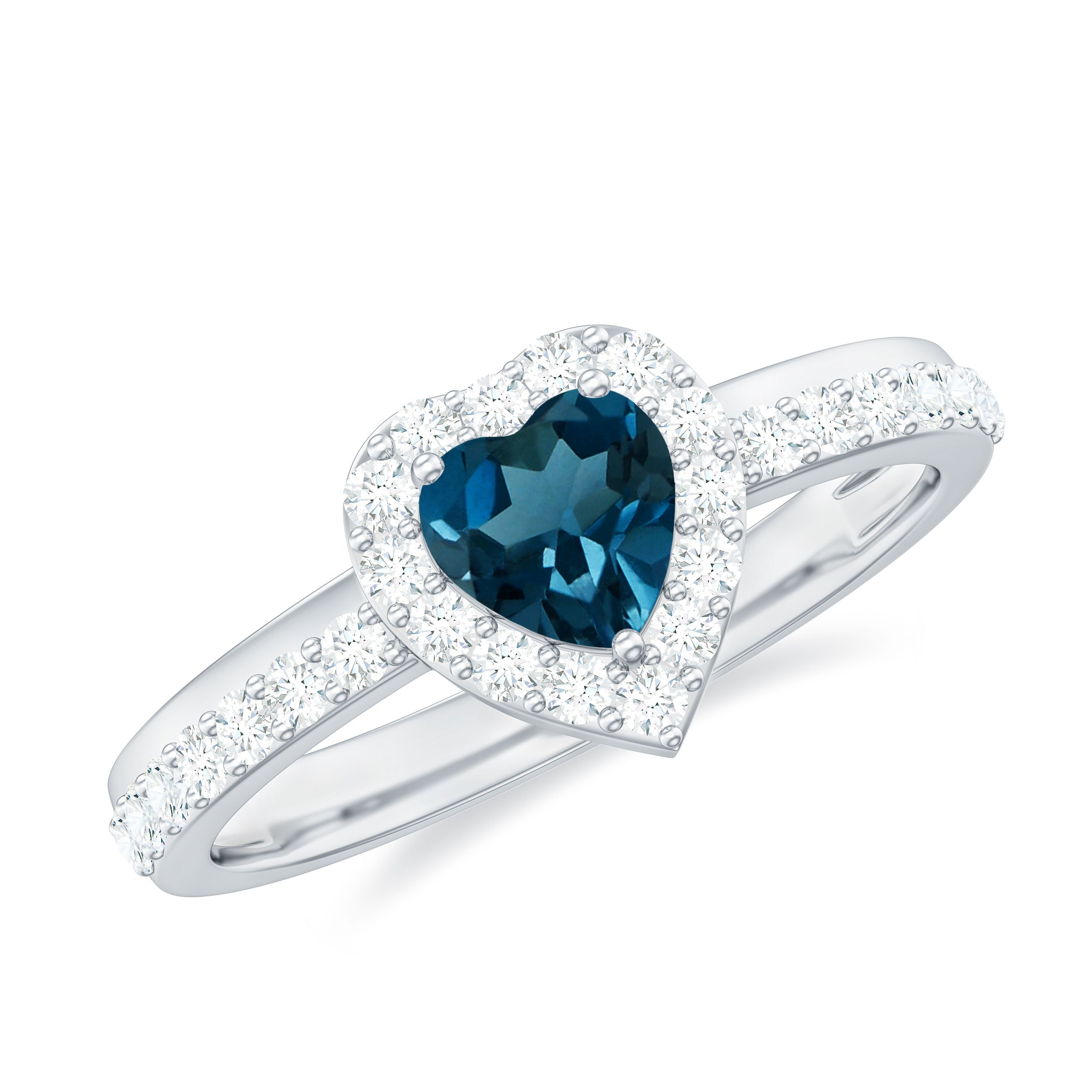 1 CT Heart Shape London Blue Topaz Promise Ring with Diamond Halo London Blue Topaz - ( AAA ) - Quality - Rosec Jewels