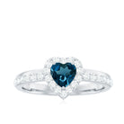 1 CT Heart Shape London Blue Topaz Promise Ring with Diamond Halo London Blue Topaz - ( AAA ) - Quality - Rosec Jewels