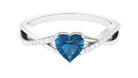 1.25 CT Heart Shape London Blue Topaz Crossover Ring with Diamond London Blue Topaz - ( AAA ) - Quality - Rosec Jewels