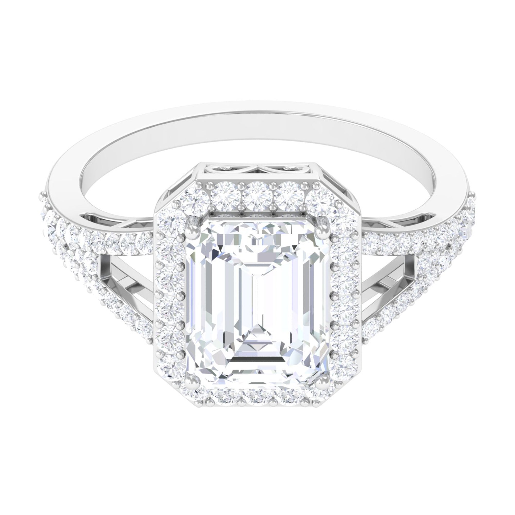 5 CT Split Shank Octagon Cut Zircon Statement Engagement Ring Zircon - ( AAAA ) - Quality - Rosec Jewels