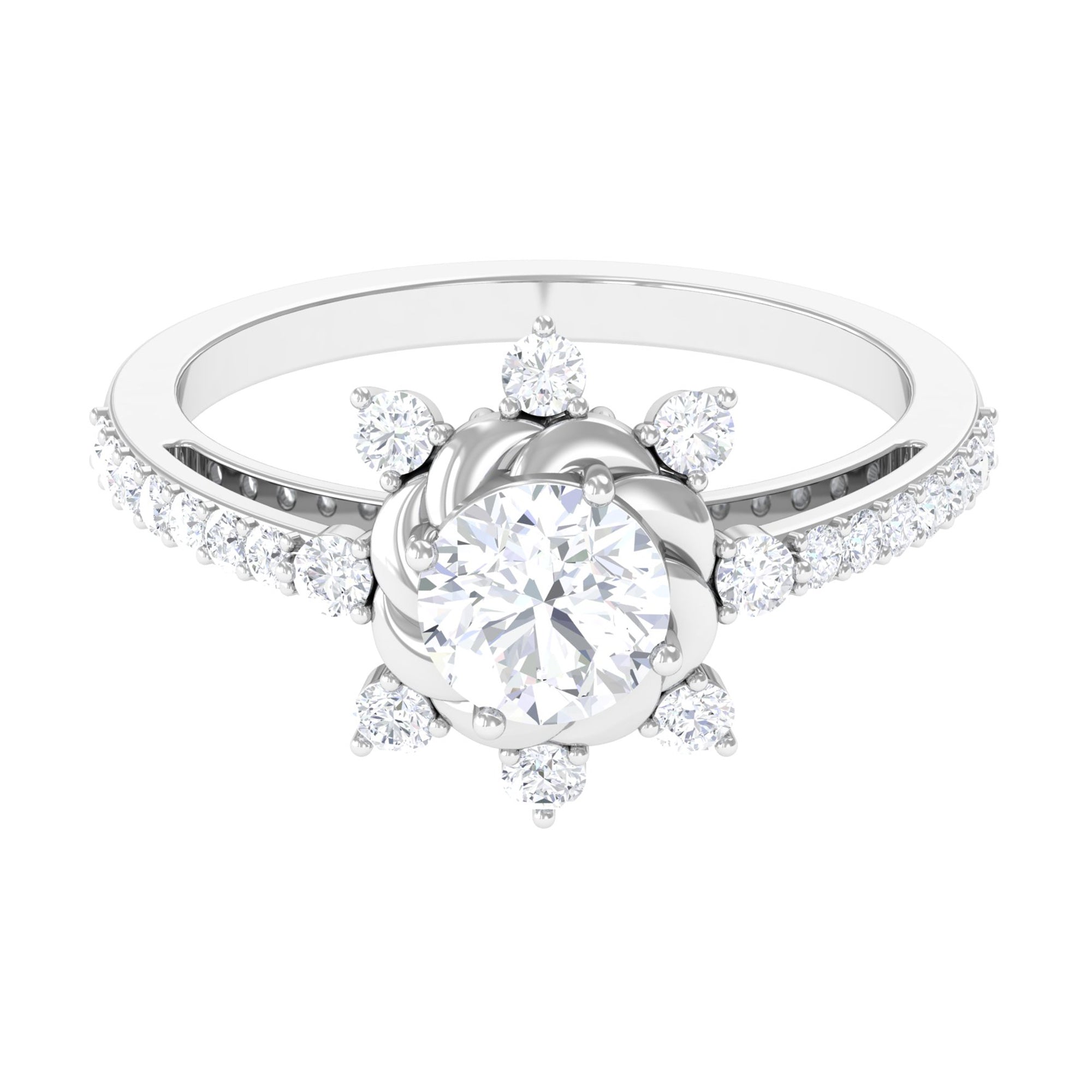 1.75 CT Round Zircon Designer Engagement Ring in Gold Zircon - ( AAAA ) - Quality - Rosec Jewels