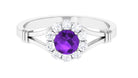 1 CT Amethyst and Diamond Halo Split Shank Ring Amethyst - ( AAA ) - Quality - Rosec Jewels