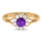 1 CT Amethyst and Diamond Halo Split Shank Ring Amethyst - ( AAA ) - Quality - Rosec Jewels