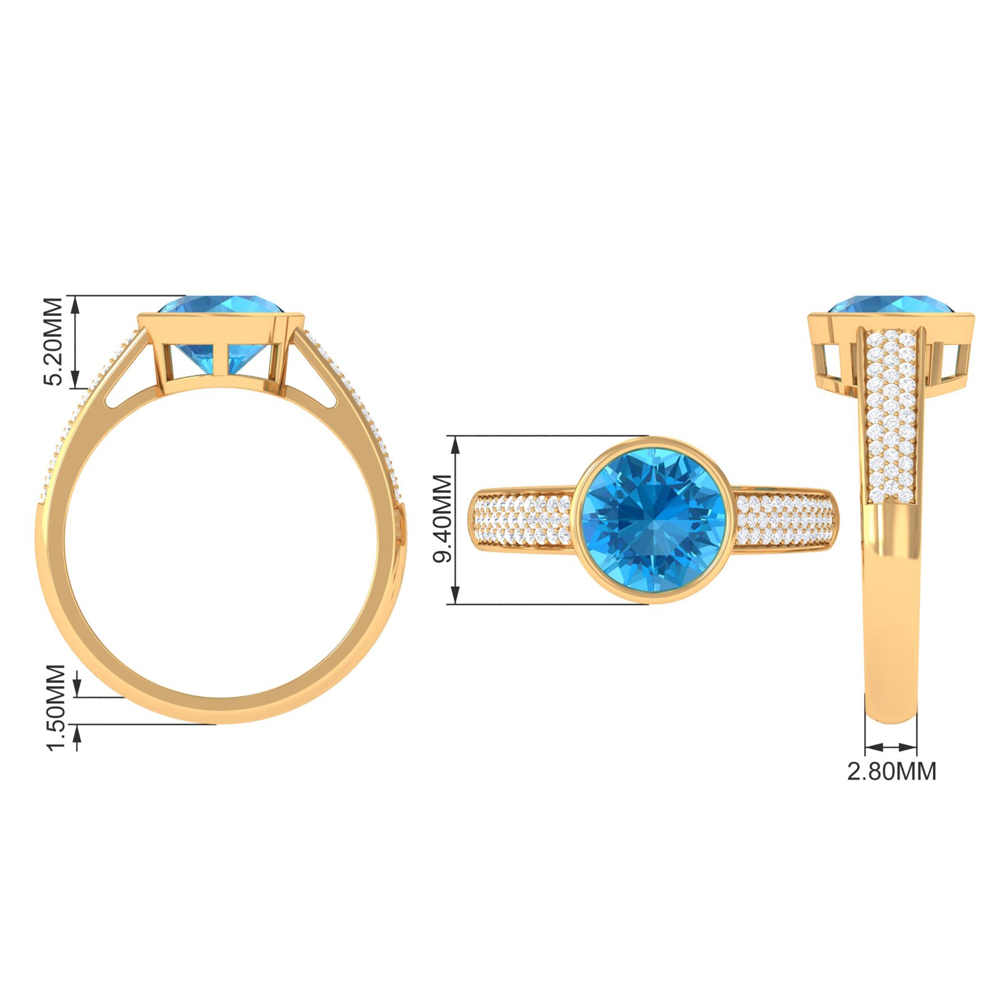 2.50 CT Bezel Set Swiss Blue Topaz Engagement Ring with Diamond Side Stones Swiss Blue Topaz - ( AAA ) - Quality - Rosec Jewels