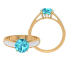 8 MM Round Shape Swiss Blue Topaz Solitaire Ring with Diamond Swiss Blue Topaz - ( AAA ) - Quality - Rosec Jewels