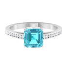 7 MM Asscher Cut Swiss Blue Topaz Ring and Diamond in Channel Setting Swiss Blue Topaz - ( AAA ) - Quality - Rosec Jewels