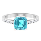 7 MM Asscher Cut Swiss Blue Topaz Ring and Diamond in Channel Setting Swiss Blue Topaz - ( AAA ) - Quality - Rosec Jewels