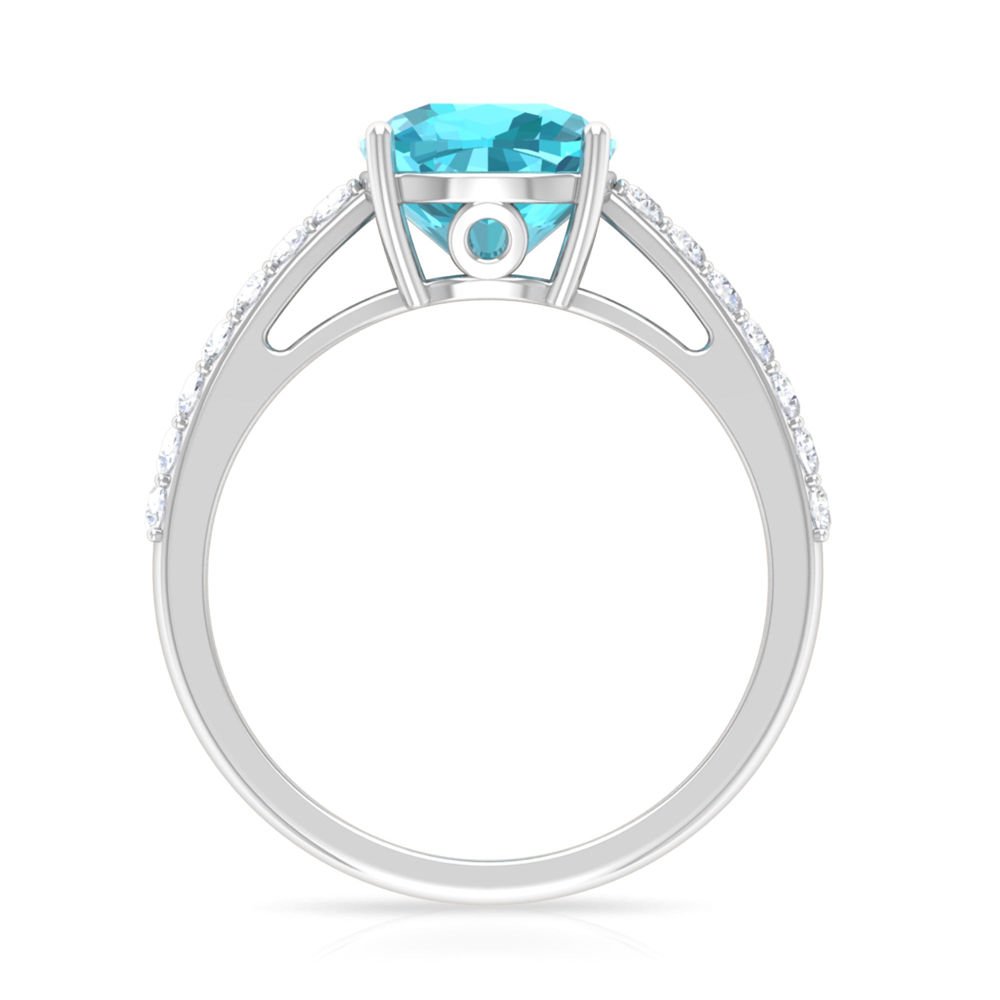 Cushion Shape Swiss Blue Topaz Solitaire Ring with Diamond Swiss Blue Topaz - ( AAA ) - Quality - Rosec Jewels