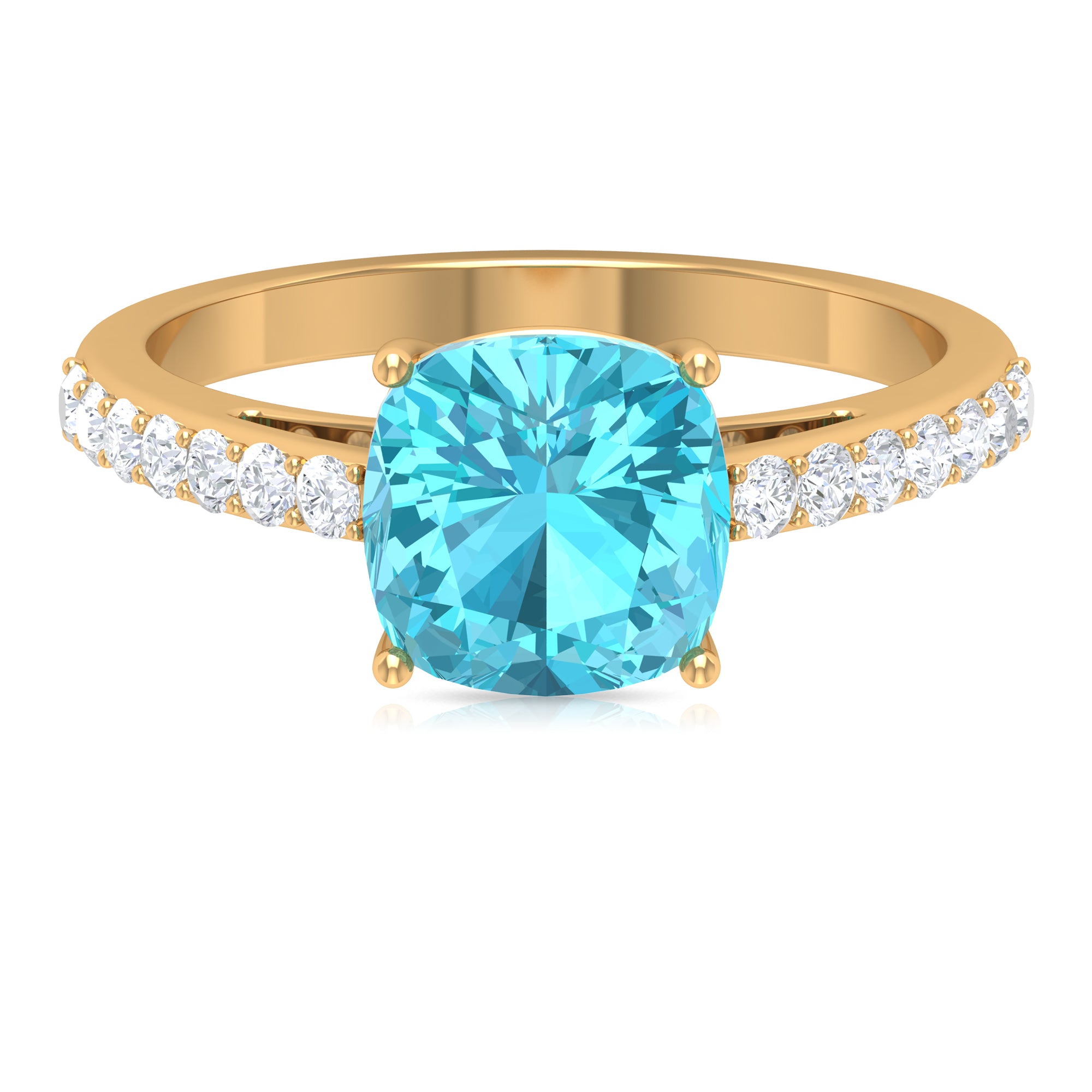 Cushion Shape Swiss Blue Topaz Solitaire Ring with Diamond Swiss Blue Topaz - ( AAA ) - Quality - Rosec Jewels