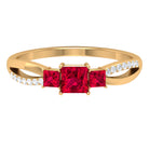 Princess Cut Three Stone Ruby Engagement Ring with Diamond Ruby - ( AAA ) - Quality - Rosec Jewels