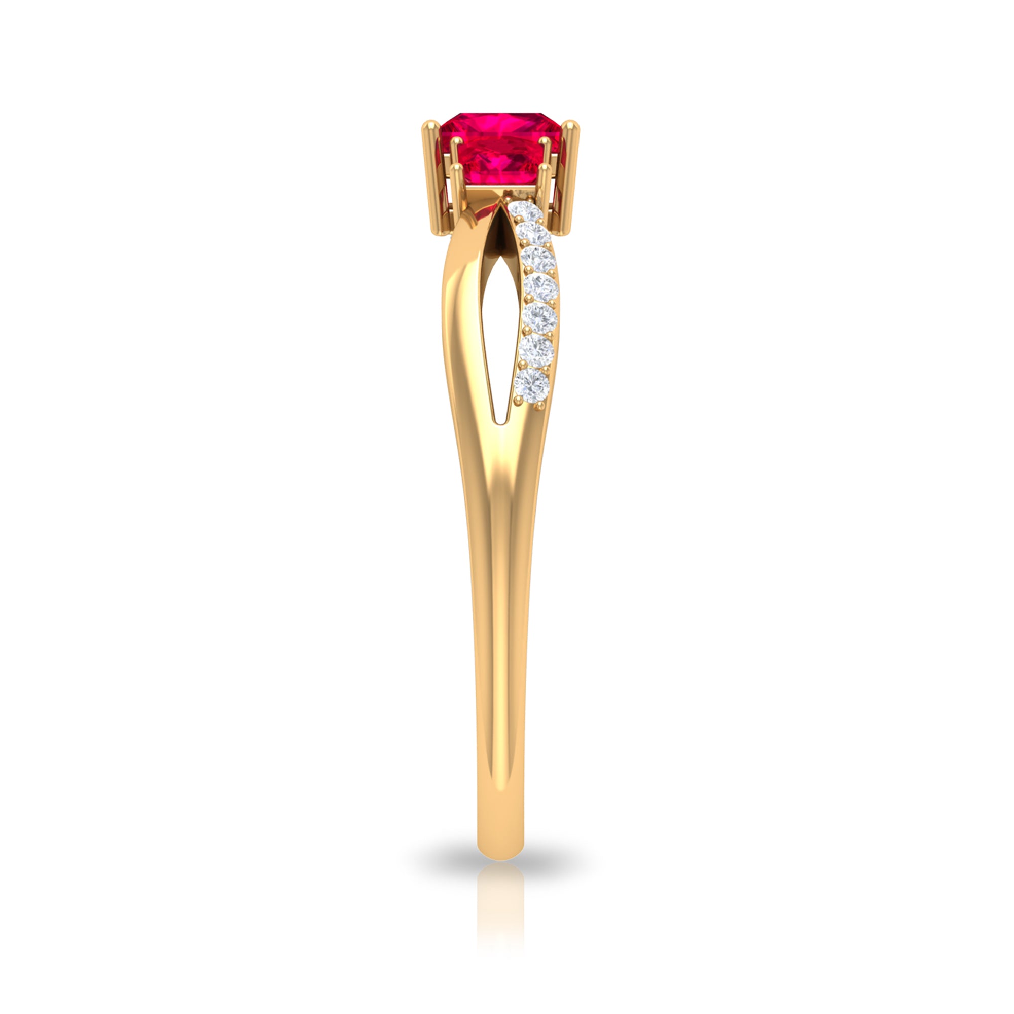 Princess Cut Three Stone Ruby Engagement Ring with Diamond Ruby - ( AAA ) - Quality - Rosec Jewels