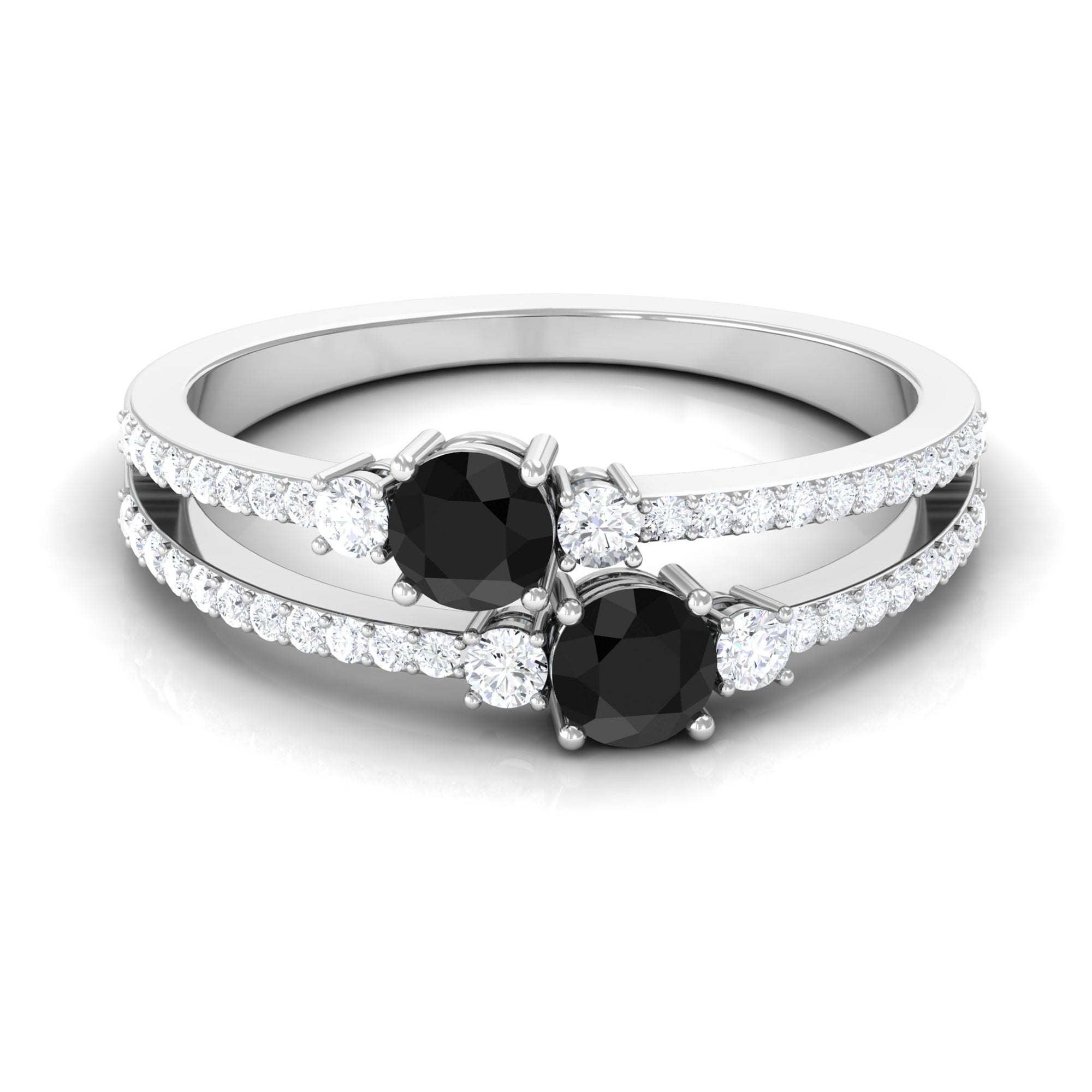 1 CT Black Onyx and Diamond Anniversary Double Band Ring Black Onyx - ( AAA ) - Quality - Rosec Jewels