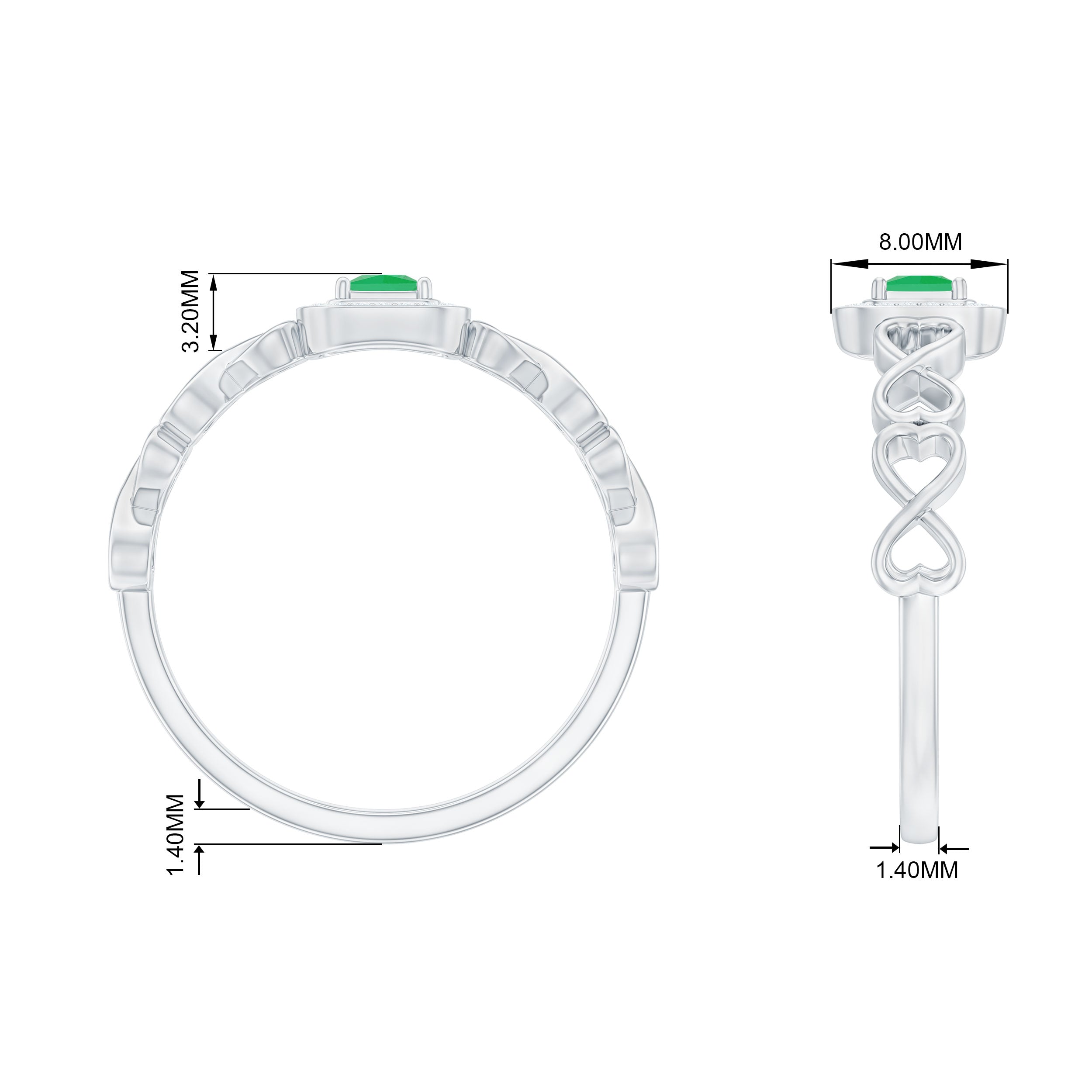 1/4 CT Emerald Infinity Heart Engagement Ring with Diamond Emerald - ( AAA ) - Quality - Rosec Jewels