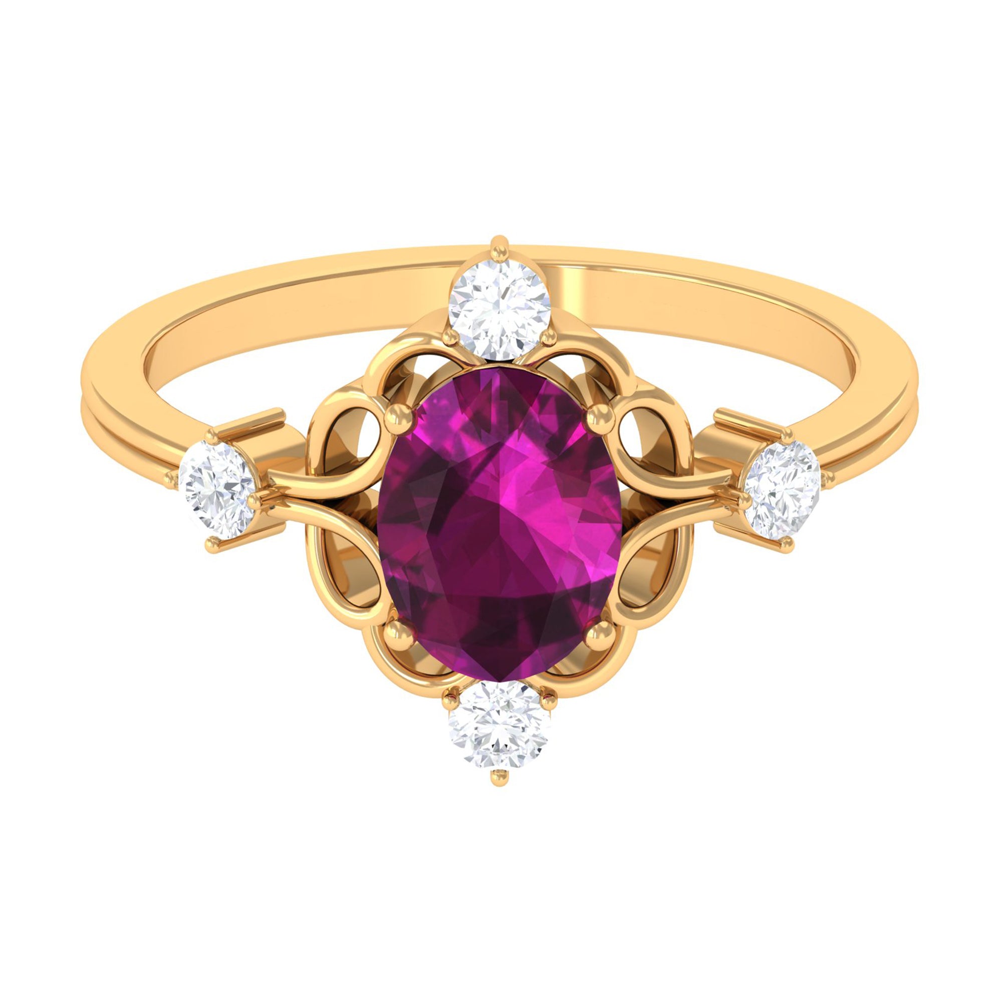 1.75 CT Oval Shape Rhodolite and Diamond Cocktail Ring Rhodolite - ( AAA ) - Quality - Rosec Jewels