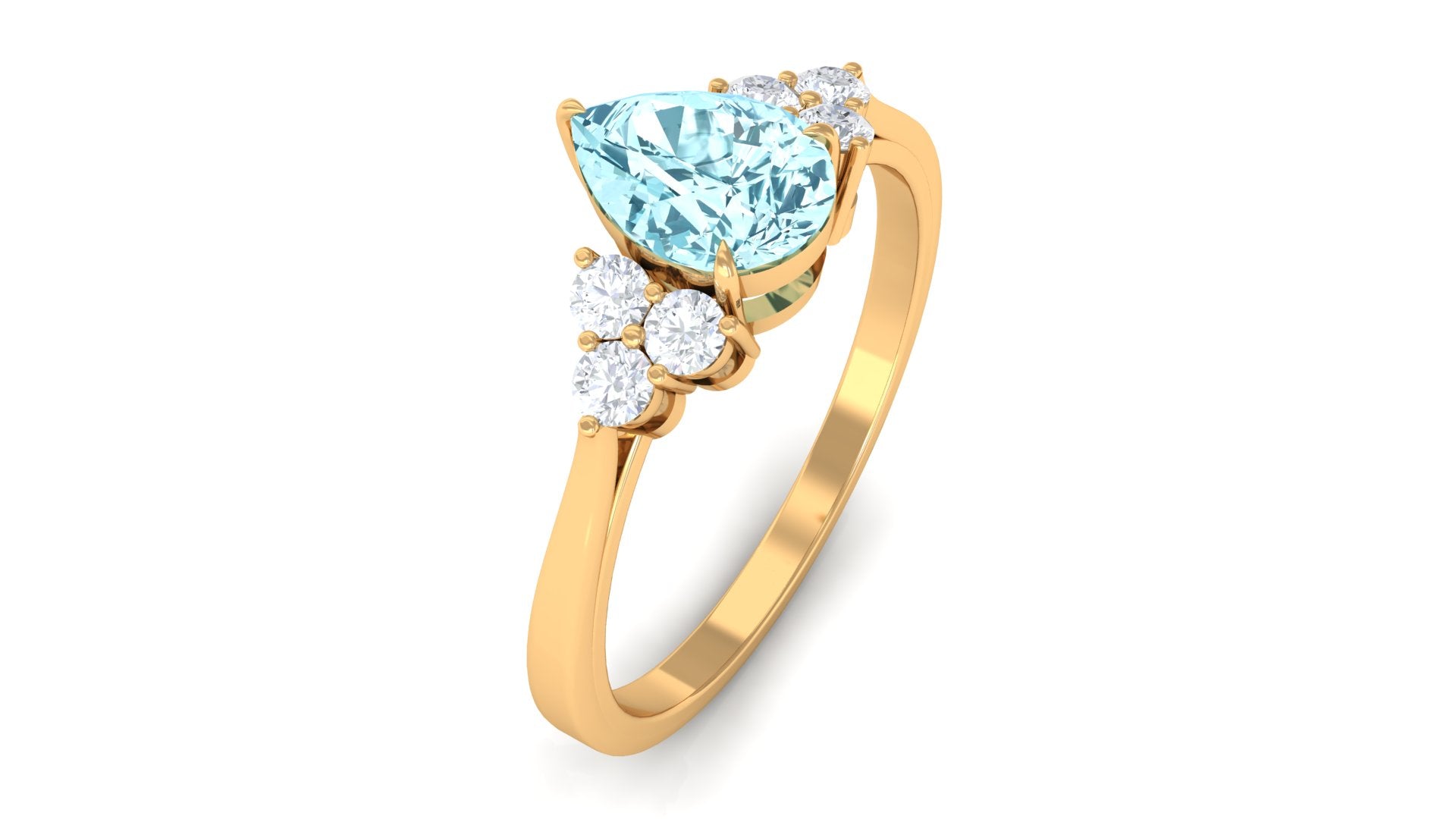 3/4 CT Aquamarine Solitaire Engagement Ring with Diamond Trio Aquamarine - ( AAA ) - Quality - Rosec Jewels