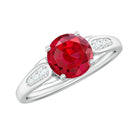 Lab-Created Ruby Solitaire Engagement Ring with Diamond Lab Created Ruby - ( AAAA ) - Quality - Rosec Jewels