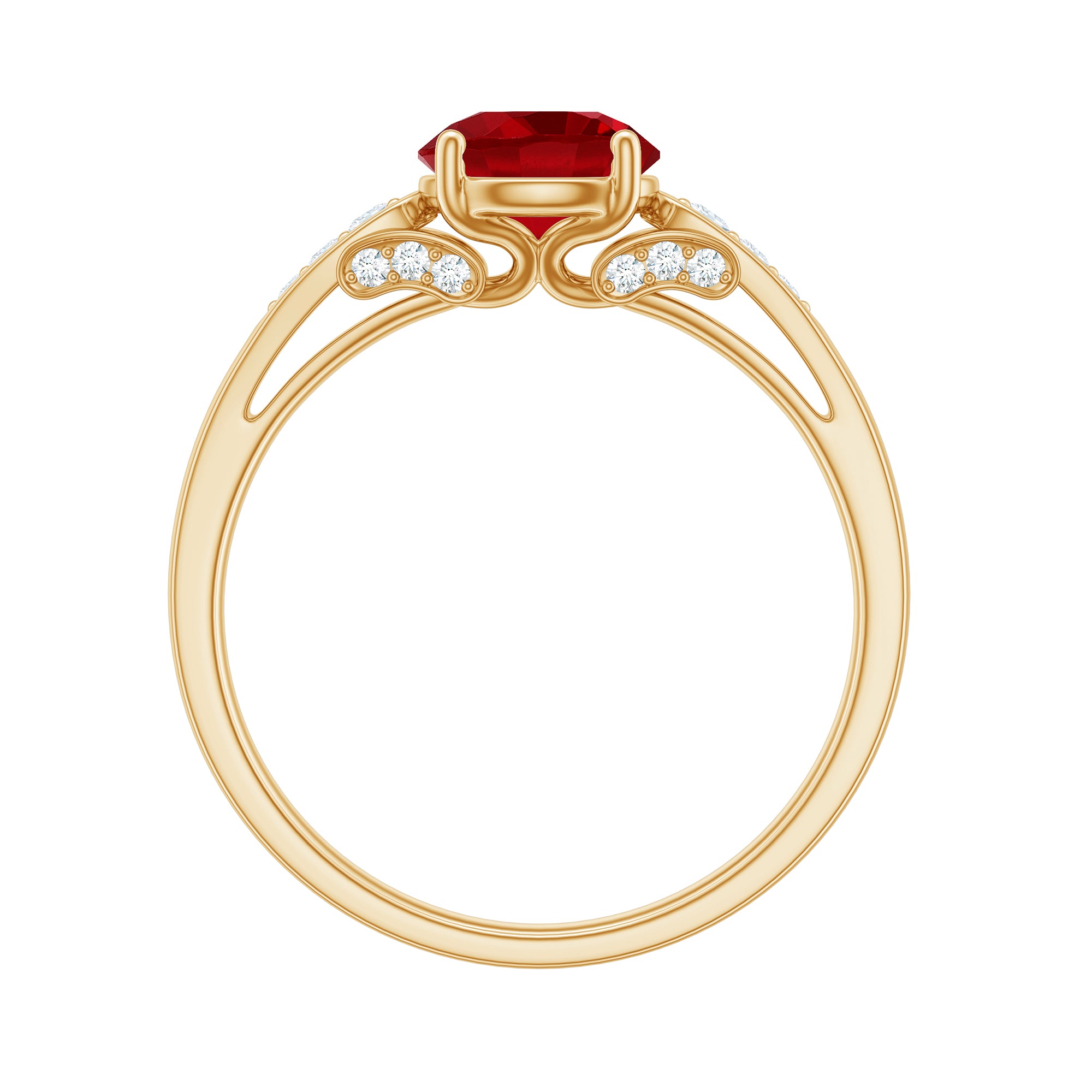 Lab-Created Ruby Solitaire Engagement Ring with Diamond Lab Created Ruby - ( AAAA ) - Quality - Rosec Jewels