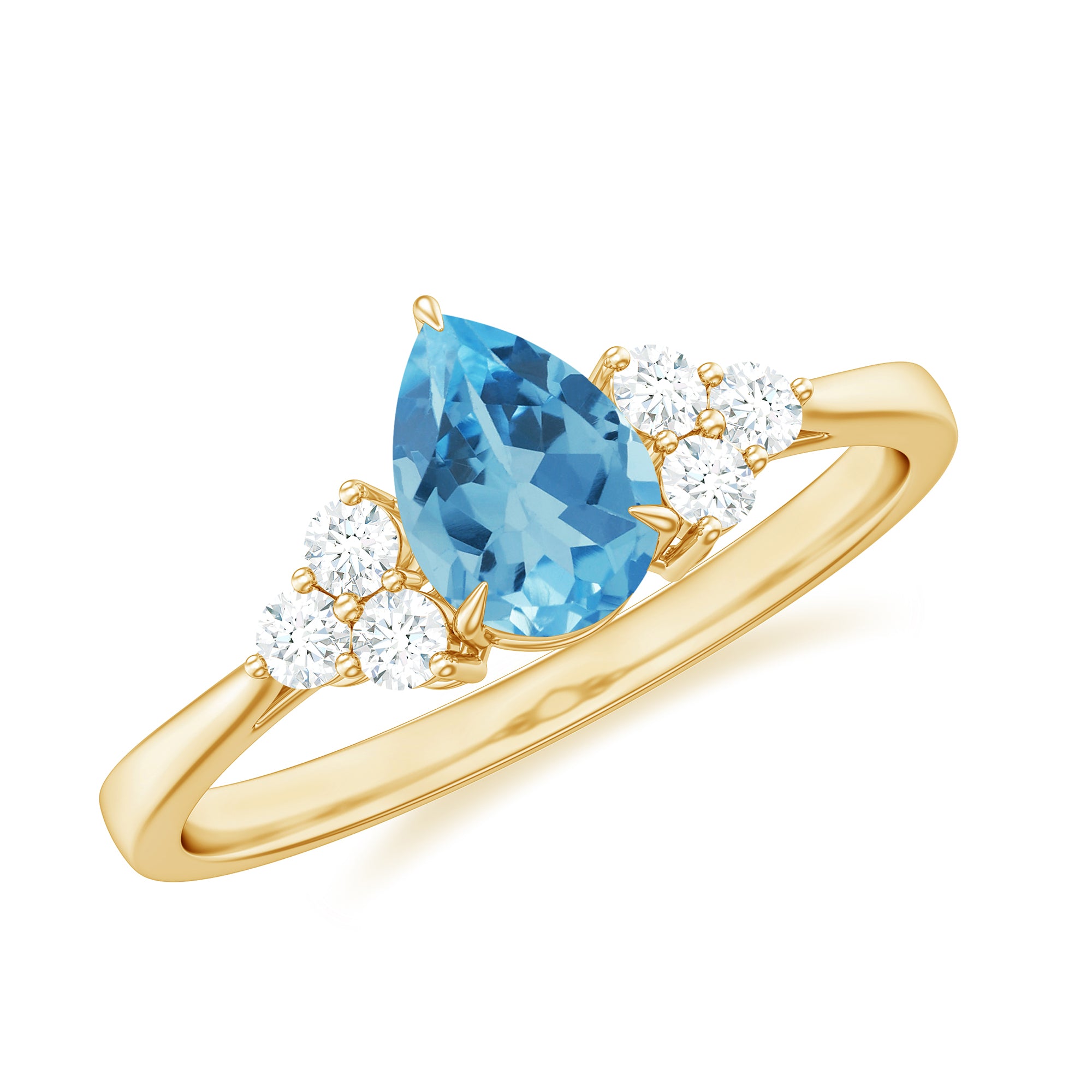 Pear Shape Swiss Blue Topaz Solitaire Ring with Diamond Swiss Blue Topaz - ( AAA ) - Quality - Rosec Jewels