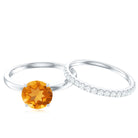 1.75 CT Round Citrine Solitaire and Moissanite Ring Set Citrine - ( AAA ) - Quality - Rosec Jewels