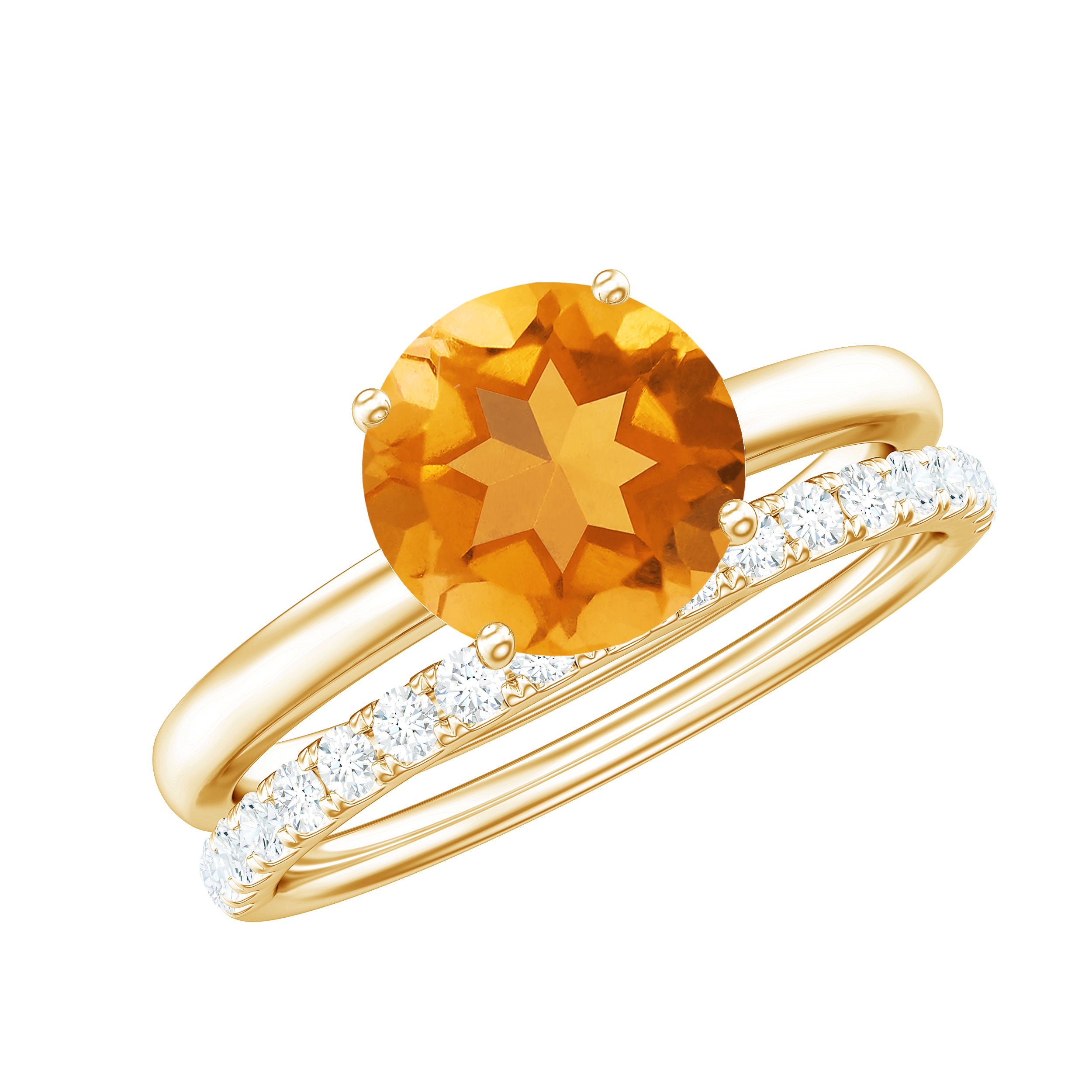 1.75 CT Round Citrine Solitaire and Moissanite Ring Set Citrine - ( AAA ) - Quality - Rosec Jewels