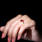 Lab Grown Ruby Solitaire Engagement Ring with Diamond Trio Lab Created Ruby - ( AAAA ) - Quality - Rosec Jewels