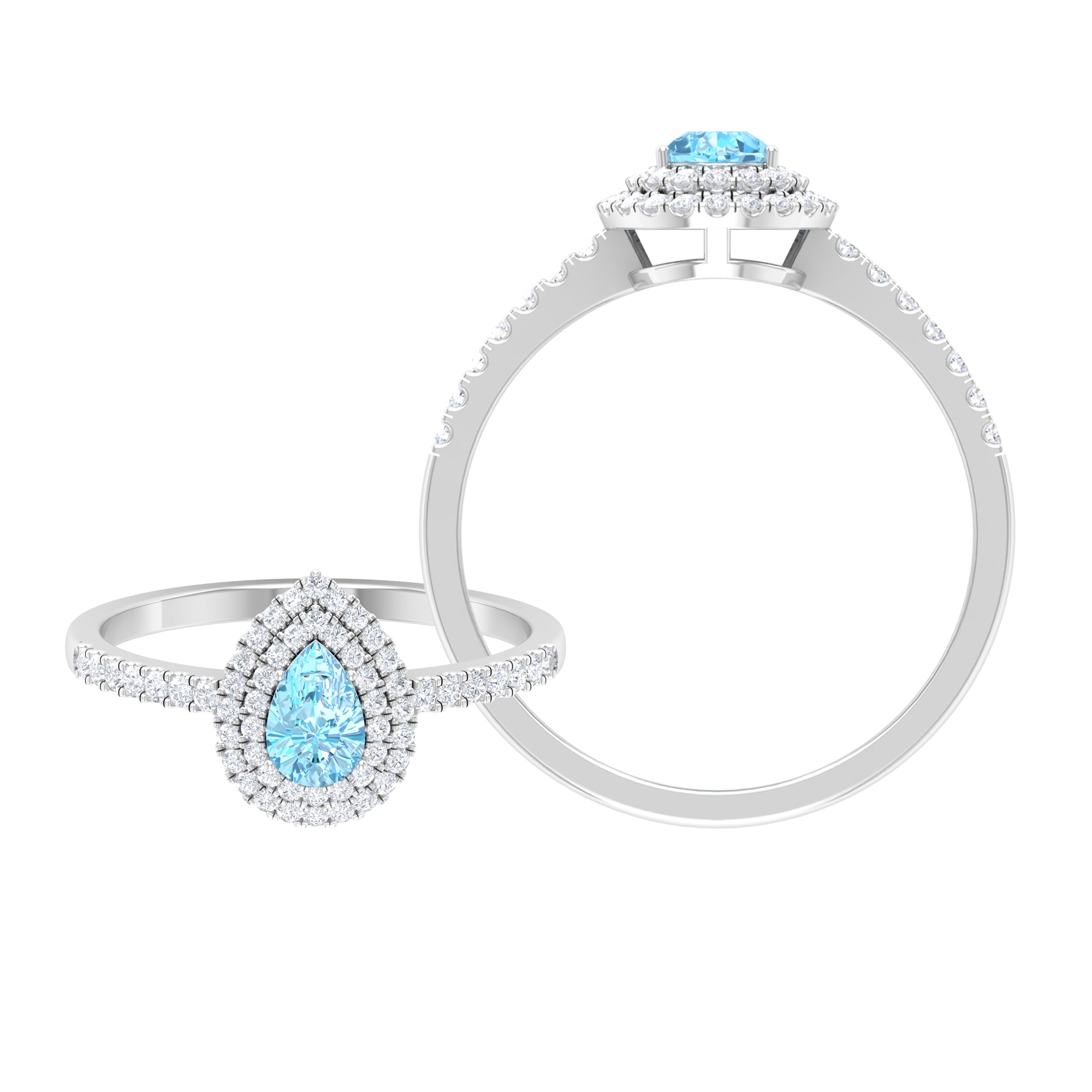 1 CT Classic Aquamarine and Diamond Teardrop Engagement Ring Aquamarine - ( AAA ) - Quality - Rosec Jewels