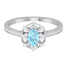 Vintage Style Aquamarine Flower Engagement Ring with Diamond Aquamarine - ( AAA ) - Quality - Rosec Jewels