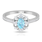 Vintage Style Aquamarine Flower Engagement Ring with Diamond Aquamarine - ( AAA ) - Quality - Rosec Jewels