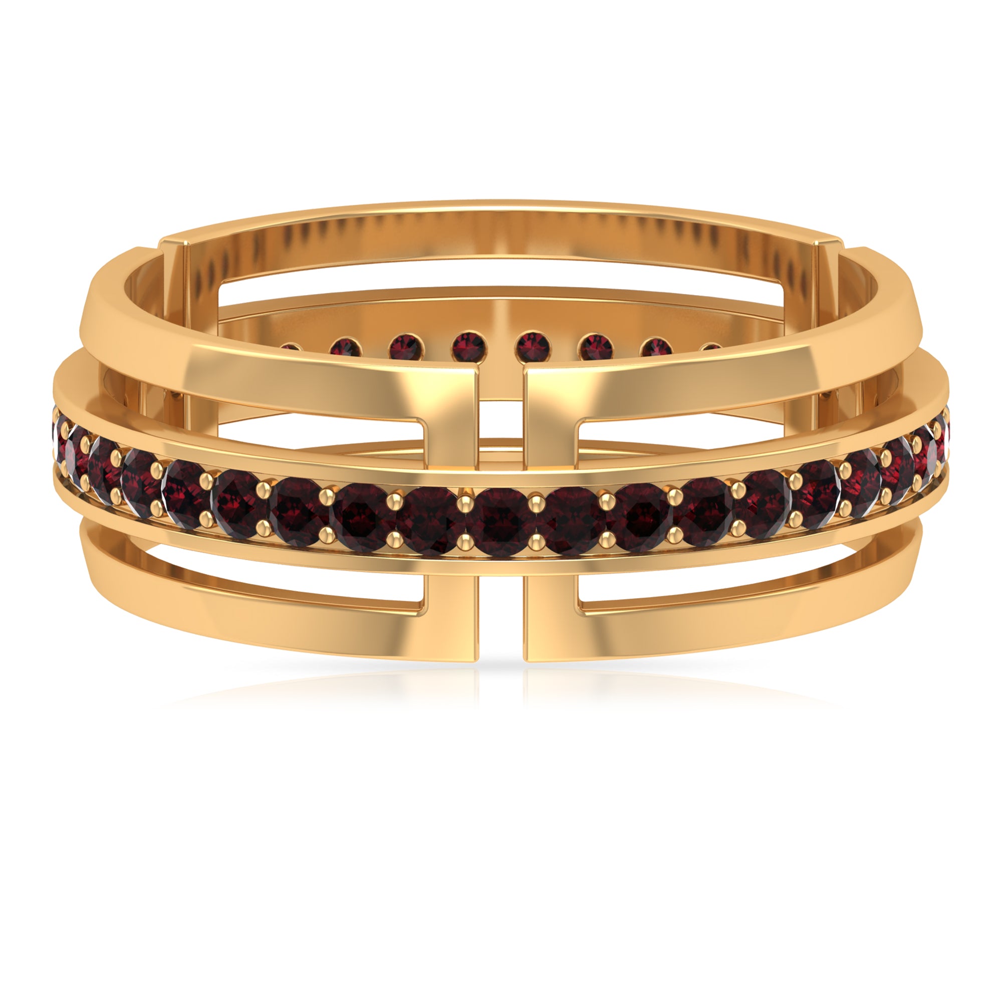 Gold Wedding Band for Men with 1.25 CT Garnet in Pinpoint Setting Garnet - ( AAA ) - Quality - Rosec Jewels