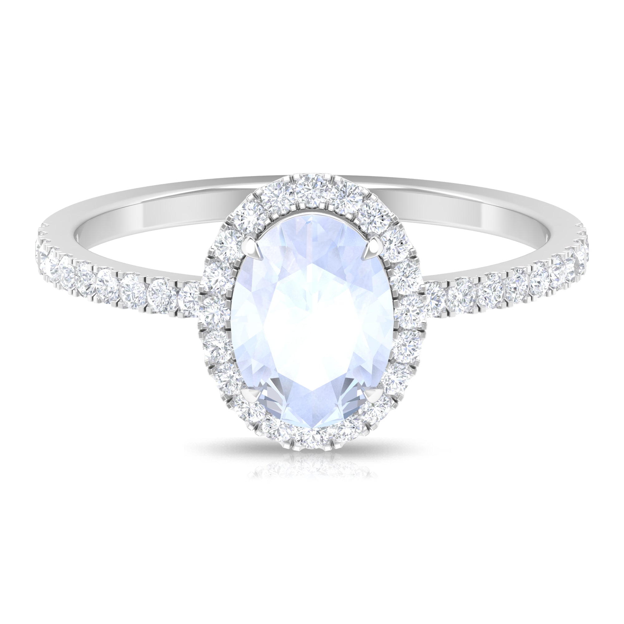 Oval Moonstone Engagement Ring with Diamond Halo Moonstone - ( AAA ) - Quality - Rosec Jewels