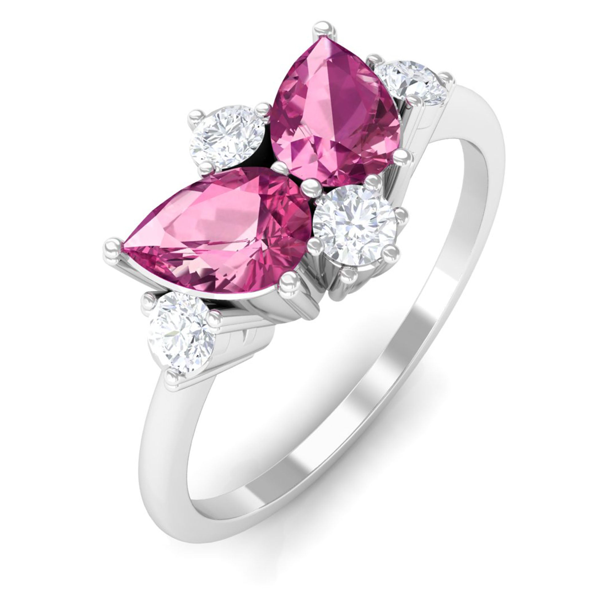 1.25 CT Pear Cut Pink Tourmaline and Round Diamond Cluster Ring in Prong Setting Pink Tourmaline - ( AAA ) - Quality - Rosec Jewels