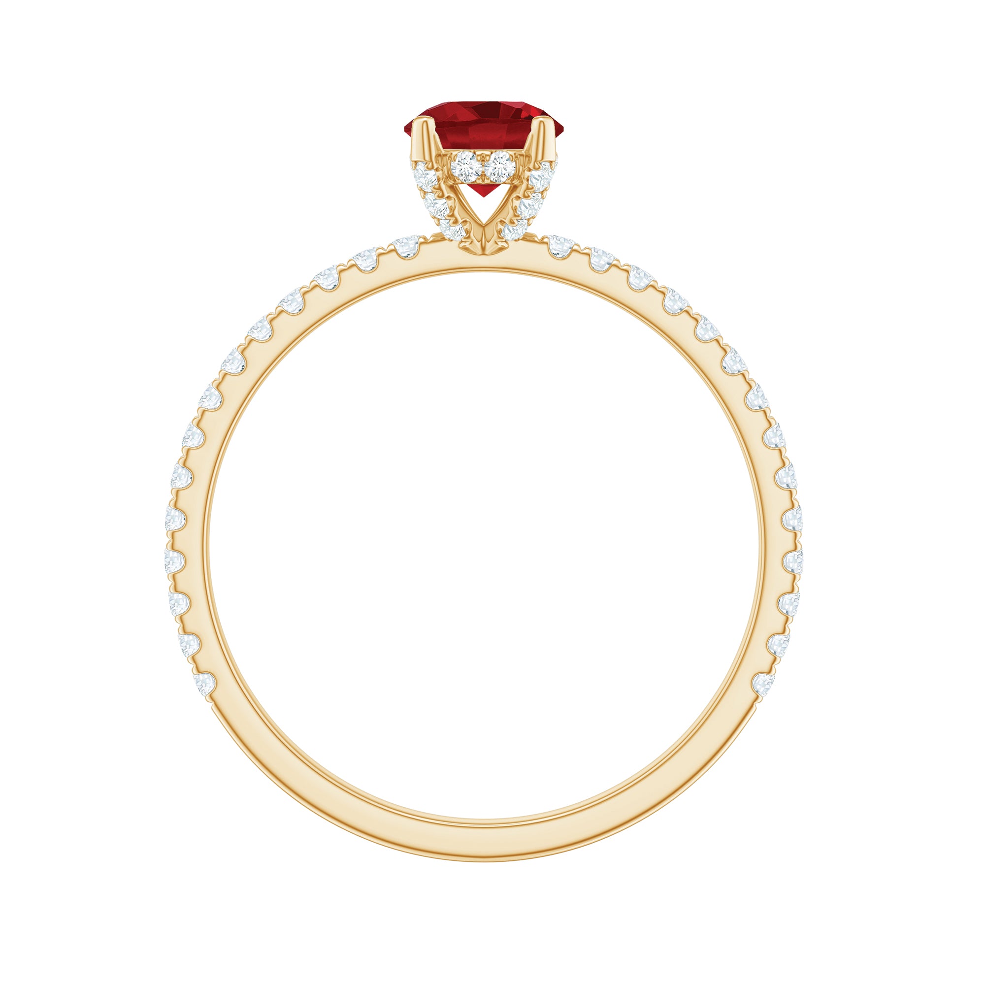 Created Ruby and Diamond Minimal Solitaire Engagement Ring Lab Created Ruby - ( AAAA ) - Quality - Rosec Jewels