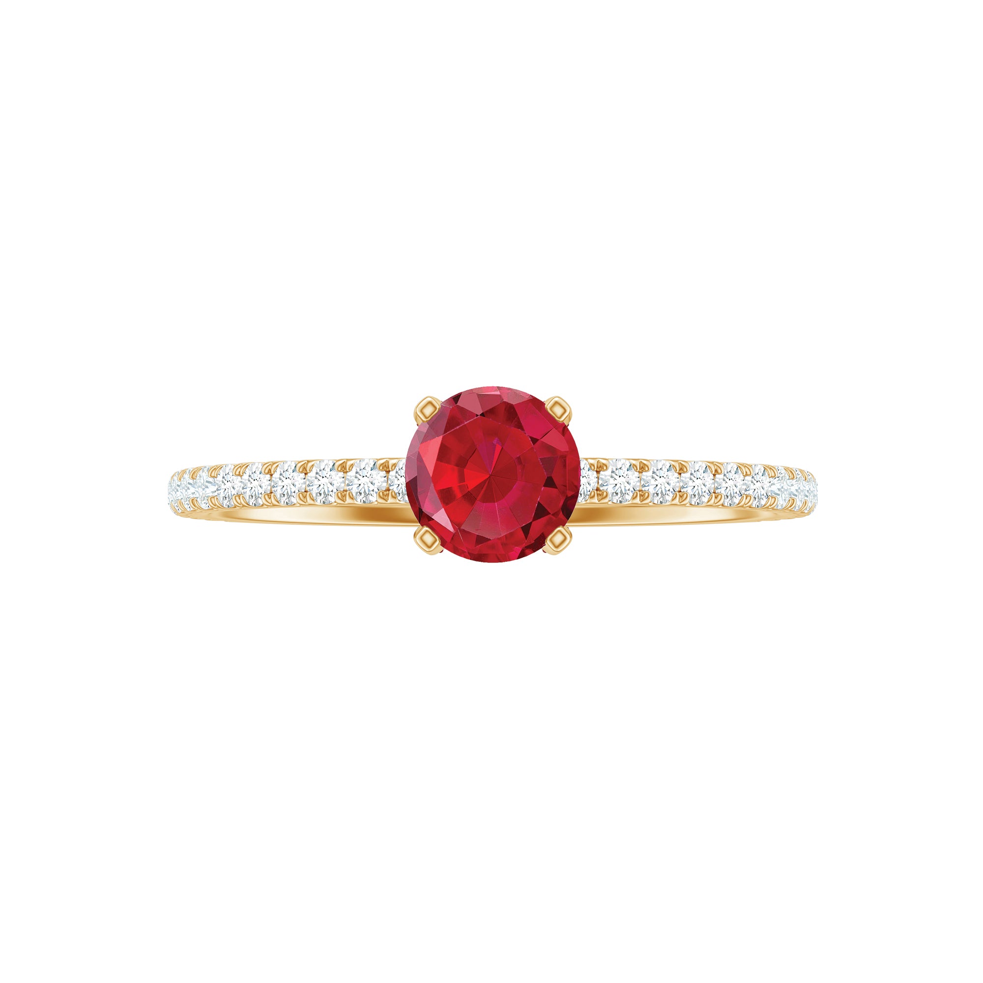 Created Ruby and Diamond Minimal Solitaire Engagement Ring Lab Created Ruby - ( AAAA ) - Quality - Rosec Jewels