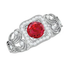 Lab-Created Ruby Vintage Style Engagement Ring with Diamond Lab Created Ruby - ( AAAA ) - Quality - Rosec Jewels