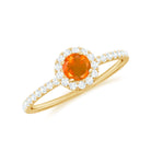 Round Fire Opal Minimal Engagement Ring with Diamond Fire Opal - ( AAA ) - Quality - Rosec Jewels