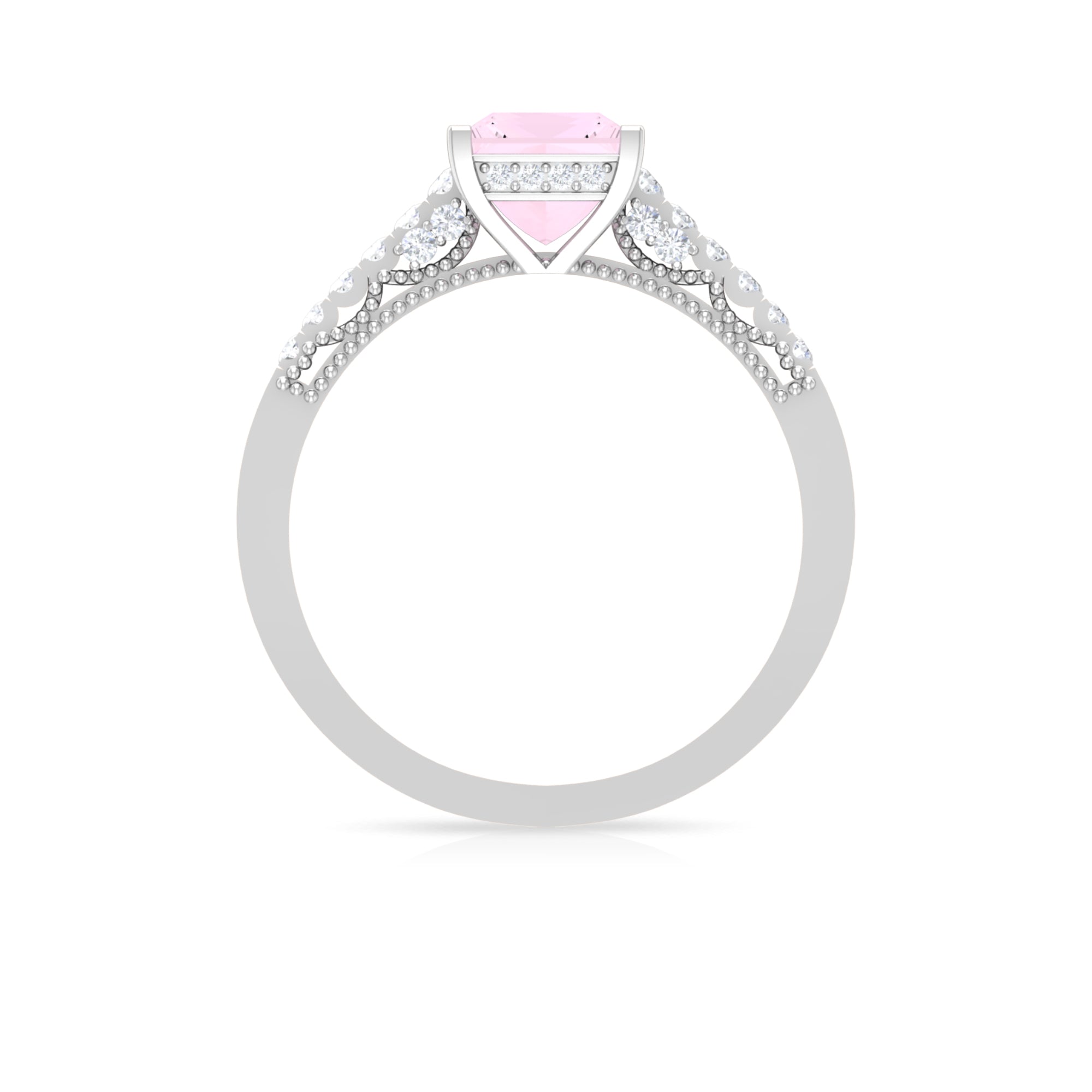 1.25 CT Solitaire Rose Quartz and Diamond Side Stone Ring Rose Quartz - ( AAA ) - Quality - Rosec Jewels