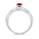 Round Created Ruby Vintage Style Engagement Ring with Diamond Lab Created Ruby - ( AAAA ) - Quality - Rosec Jewels